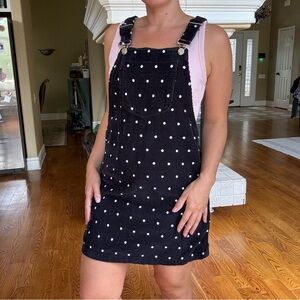 TopShop Navy Polka Dot Corduroy Overall Dress Jumper Size 6